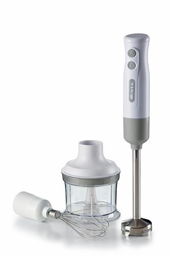 Ariete Frullatore a Immersione con Tritatutto Breakfast 606, Frullatore a Immersione, Minipimer con 2 Velocità, Lama in Acciaio Inox, Gamba Removibile, Bicchiere Trasparente Graduato, 700W, Bianco