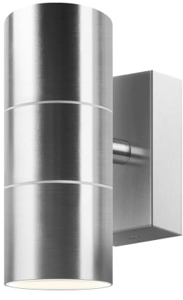 Kerry Outdoor Wall Lights, IP65 Waterproof Up Down Mains Powered Lighting, Outside Sliver Stainless Steel Wall Sconce with Push Connector, Exterior Wall Mount Lamp for Front Door Porch (Bulb Excl.)