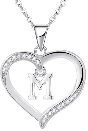 Cosie Lily Regalo Natale Donna Donna Ciondolo Cuore Collana con Iniziale A-Z Argento 925 26 Lettere Personalizzate Collane per Bambina Ragazze Fidanzata Amici Figlia Elegante Gioiello per Natale M
