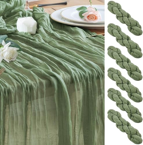 Chemins de Table en étamine en Vert Sauge,6 PCS 90 x 300cmBoho Gaze Etamine à Fromage Vert Chemin de Table,pour Décoration de Table Intérieur Vacances Mariage Fête Anniversaire Décor