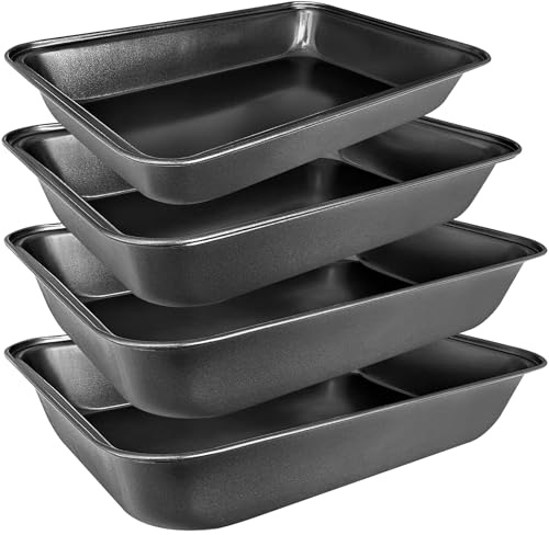 Abaigeal Set of 4 Baking Trays, Non Stick Oven Baking Tray, Rectangle Heavy Duty Carbon Steel Oven Tray, PFOA Free Roasting Tin Pans for Baking Food, Dishwasher Safe