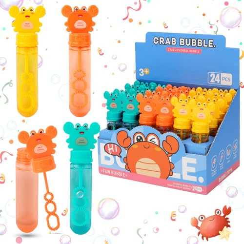 deAO 24 Piezas Pomperos de Jabón, Pomperos para Niños, Burbujas Niños, 3 Colores Varitas, Tubos para Crear Burbujas de Jabon, 35ML Cangrejos Mini Burbujas Niños Cumpleaños Set (Cangrejos)
