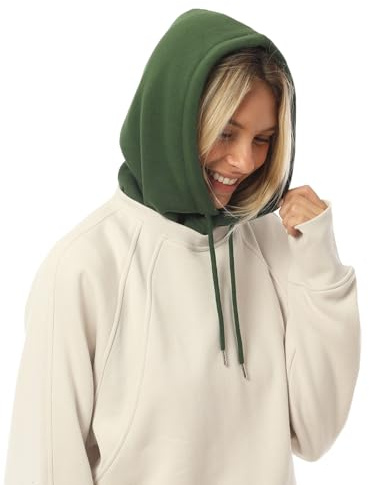 MixMatchy Women's Hooded Scarf Hat Balaclava Beanie Skull Cap with Drawstring Detachable Hood, Hunter Green, One Size