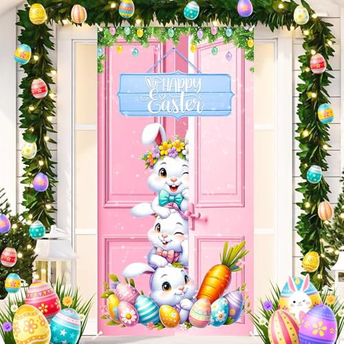 Decorazione Pasqua per Porta, Copertura Porta Coniglietto Pasquale, Striscione Appeso alla Porta d'Ingresso,Banner di Sfondo Foto di Pasqua per Decorazioni di Festa di Pasqua e Primavera