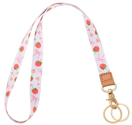 Knagsfa lanières pour clés, Lanières de cou pour badges d'identité avec crochet en métal, Porte-clés mignon pour femmes, Nœud Fraise