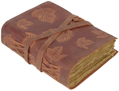 GlobeeCraft Vintage röd läderdagbok med stålblad, bomullspapper - anteckningsblock 18 x 13 cm. Perfekt som resebok eller dagböcker för att skriva reflektioner