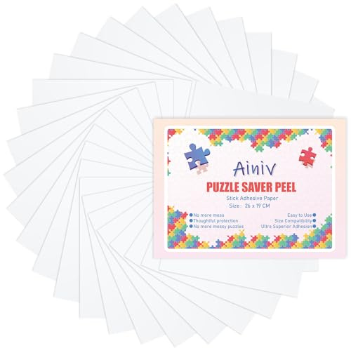 Ainiv 32 Puzzle Saver Sheets, Large Puzzle Adhesive Sheets, Peel and Stick Puzzle Adhesive Backing, Super Sticky Jigsaw Glue Sheets, Clear Puzzle Glue Sheets to Preserve 4 x 1000 Pieces Puzzles