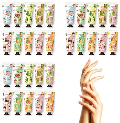 Set med handkrämer, Handkräm, Handkräm Dam Presentset, Fruktig arom Handkräm, 30Stycken Mini Handkräm-Set, Handvård För Torra och Spruckna Händer, Återfuktar och Vårdar Intensivt