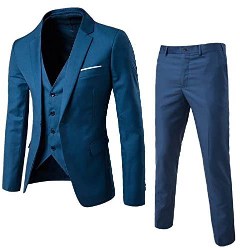 Generisch Traje de hombre ajustado de 3 piezas, traje de negocios, para bodas y fiestas, chaqueta, chaleco y pantalón, camisa de manga larga para hombre, Bu2., M