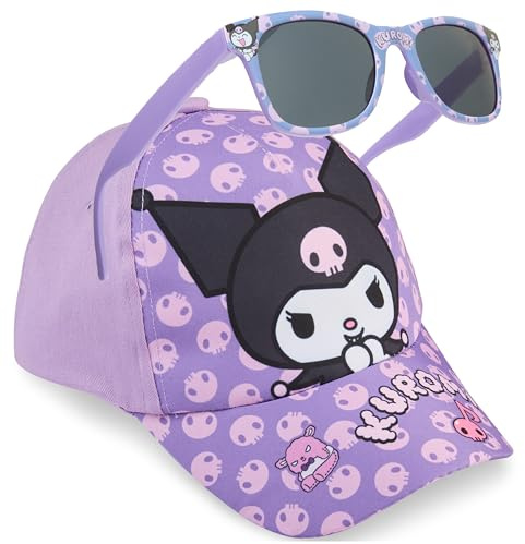 Get Trend Kuromi Sanrio Cappello con Visiera e Occhiali da Sole Bambino, Baseball Regolabile Protezione UV400, Vacanze Estive (Viola Kuromi)