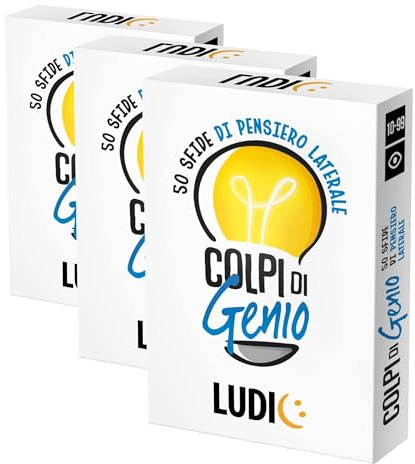 Ludic - Colpi di Genio - 50 Sfide di Pensiero Laterale | Un Gioco di Società per Tutta la Famiglia, Giochi da Tavolo Divertenti per Ragazzi e Adulti, Giochi di Carte, Sfide e Quiz Intelligenti