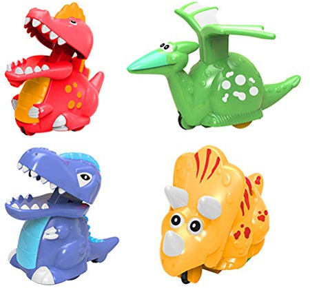 JTLB 4 Random Press and Go Dinosaur Cars for and Christmas Stocking Fillers, Dinosaur Wind Up Toy, Ideal Dinosaur Party Accessories, Colourful and Fun to Play (Colourful)