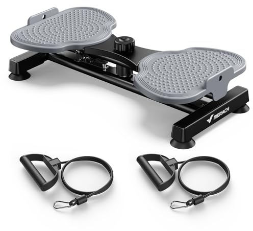MERACH Hüfttwister, Twist Waist Disc Borad für Frauen, Bauchmuskeltrainer mit 2 Widerstandsbändern für Schlanke Taille & Core-Training, Max 136KG, Geräuschloses Heim-Fitnessgerät - Grau (Pro)