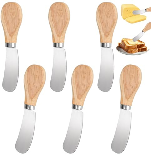 6 Piezas Cuchillos de Mantequilla Pequeños,12.2×2.2cm Mango de Madera Pequeño Juego de Cuchillos de Queso,Cuchillo Untador de Mantequilla,Cuchillos de Untar Acero Inoxidable,para Mantequilla,Mermelada