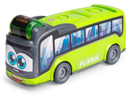 Dickie Toys – ABC Flixbus (22 cm), leksaksbuss för barn från 1 år, frihjul, roterande skallra med måldisplay, dörr för öppning, skjutelement, motorikleksak, grön
