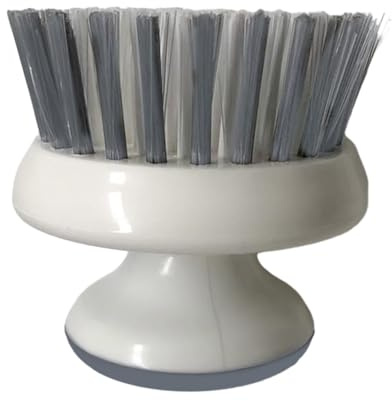 DOITOOL Multi-Use Kitchen Scrubber Brush with Handle Small Palm Design, Grey Plastic Scrubber for Pot and Vegetable Cleaning, Suitable for Sink and Stove