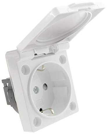 BEMATIK.COM ME071-VCES BeMatik-Prise Schuko encastrable IP44 à vis avec couvercle blanc (ME071)