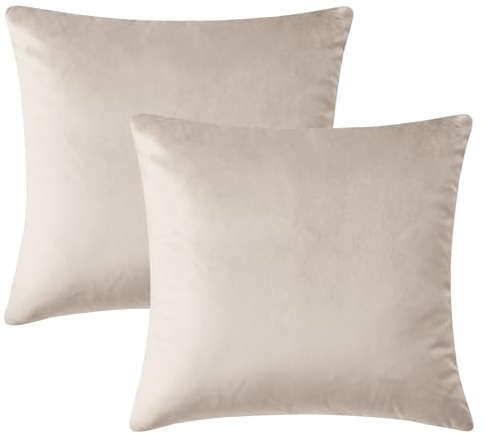Hafaa krossad Sammet kuddfodral 45 x 45 cm – set med 2 fyrkantiga kuddöverdrag dekorativa beige kuddöverdrag för sovrum soffa med osynlig dragkedja 18 x 18 tum