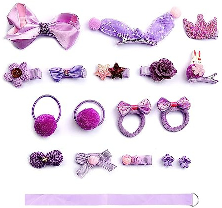 Jagowa 18PCS Hair Bow Clips Set Hair Pin Ribbon Barrettes Hair Accessories Set for Girls Birthday Gift (Red Purple)