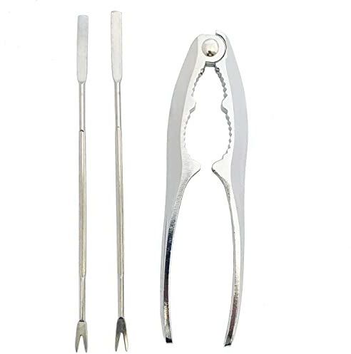 Acan Tradineur - Set de tenaza y 2 Pinchos para marisco, Acero Inoxidable, Pinza y Mini Tenedores de Langosta, Multiusos, Utensilios de Cocina, Aptos para lavavajillas, 15 y 16,7 cm