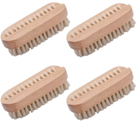 Wooden Nail Brushes – 4 Pack Double-Sided Hand & Nail Cleaning Brushes with Firm Bristles, Scrubbing Brush for Fingernails & Toenails, Hygienic Wood Handle
