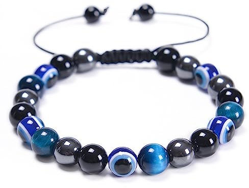 Murtoo Bracelet Homme en Pierre (Mauvais Œil, Bleu, 8mm)