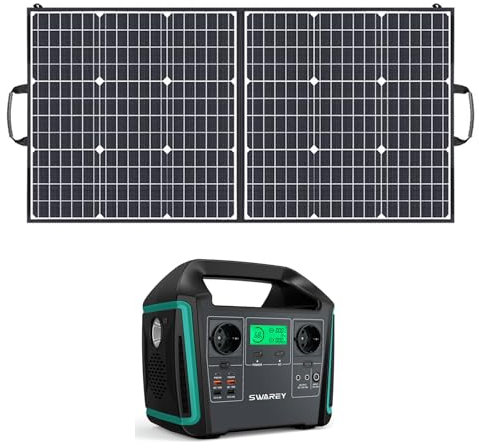 SWAREY Generateur Electrique Portable 1000W avec Panneaux Solaires Pliables 100W Groupe Electrogene Silencieux Solaire kit