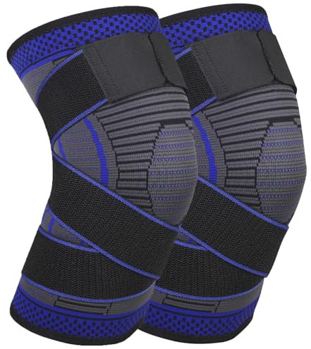 Rodilleras Deportivas para mujer y hombre 2 Pieza Rodilleras menisco y ligamento Elasticidad ajustable Rodillera de Compresión para correr, artrosis, tendinitis(azul, XXL)