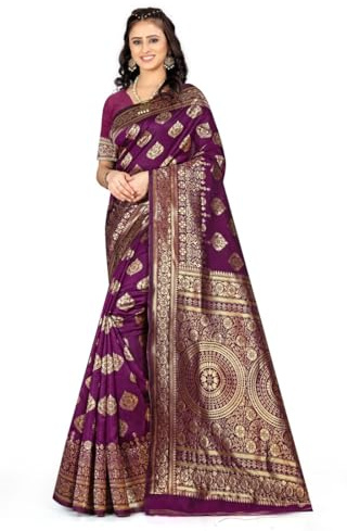 C J Enterprise Sari de seda Kanjivaram suave para mujer para boda estilo Banarasi con pieza de blusa (Pari-S3 paithani), Morado, talla �nica