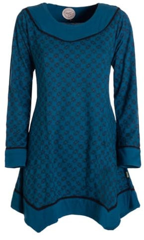 Vishes - Alternative Bekleidung - Langarm Damen Tunika Shirt-Kleid Ethno Zipfel-Bluse Blusenkleid türkis 38