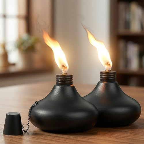 SNOGSWOG Upgraded Tabletop Torches Set of 2, 24.5 oz Citronella Candles for Outdoor, Metal Table Top Torches for Outside, Refillable Torch Lanterns for Patio, Yard, Deck, Garden, Party