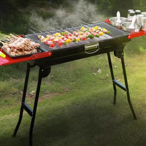Klappgrill Holzkohle Outdoor Picknick Campinggrill Faltbar Kebabs Barbecue Mit Storage Shelf, Picknickgrill Für Reisen, Garten Hinterhof Party Picknick Reisen, Hinterhof (Color : /Black, Size : A)