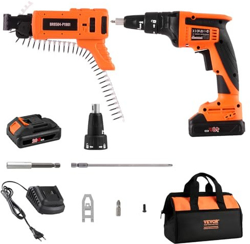 VEVOR Drywall Screw Gun Auto-Feed, 20V Max Collated Drywall Screwgun, 4200RPM Brushless Cordless Drywall Gun Kit with 2 Battery Packs, Belt Clip, Charger, Tool Bag, Screw Length and Depth Adjustable