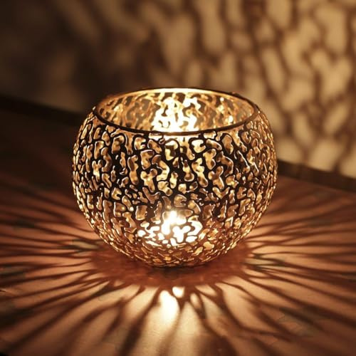 Ensemble de photophores décoratifs en métal creux pour une ambiance chaleureuse et accueillante (doré)