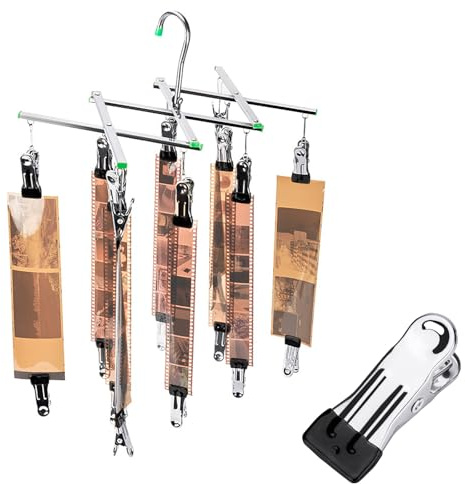 JJC Séchoir à film en acier inoxydable pour 120 films de 35 mm avec 10 clips, support de film en acier inoxydable pour films de 135, 120, 4 x 5, cadre pliable, résistant au vent, pas de rayures