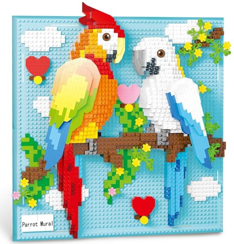 TOY PLAYER Perroquet oiseau animal art mural 3D micro mini briques de construction pour adultes, décoration murale unique ou décoration de table, cadeau pour adolescents de 14 ans (1700 pièces)