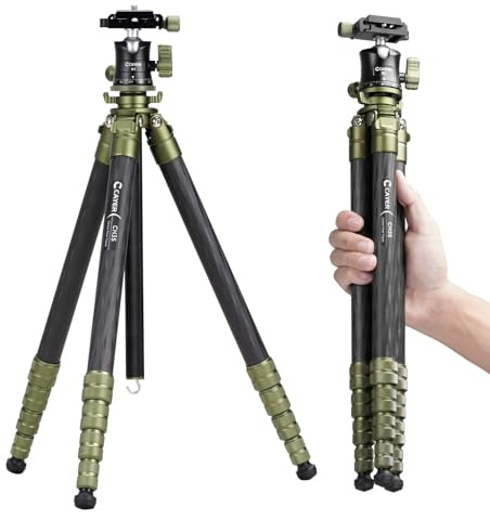 Cayer CH35 Treppiede da Viaggio con Testa Sferica, Treppiede Compatto in Fibra di Carbonio, Altezza 136 cm, Carico Max 8 kg (17.6 lbs) per Fotocamere Mirrorless, Videocamere, Smartphone e Webcam