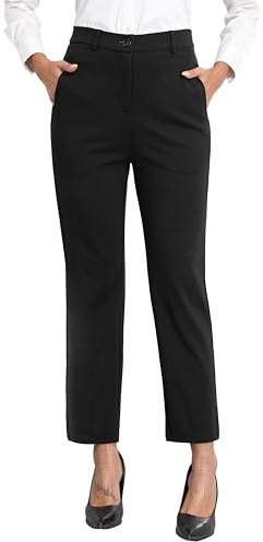 GRECERELLE Pantalon de costume pour femme - Pantalon en tissu business - Pantalon stretch élégant - Taille élastique avec fermeture éclair, poches et boutons - Pour bureau, travail et quotidien, Noir
