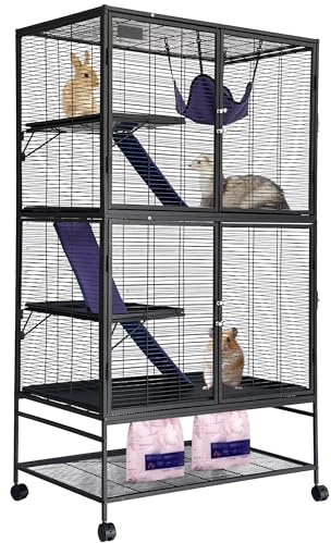 Garvee Metal Small Animal Cage,64 in H Ferret Cage for Small Animals - 4 Tier Large Hamster Cage with Removable Ramp, Hammock, Extra Storage Stand,Removable Tray for Ferret, Chinchilla, Hamster