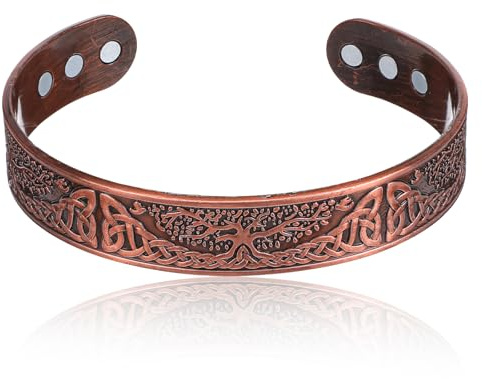 Heclia Pulsera de cobre para hombres y mujeres, pulsera de cobre sólido puro 3500 Gauss para hombre, 18 pulseras para hombre con 6 piezas de joyería ajustable Gauss vintage