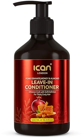 ican London Pomegranate, Honey and Almond Leave-In Conditioner, Curl Enhancing Hair Treatment, 500ml