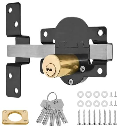 Serrure de portail à lancement long, serrure encastrée pour porte de jardin en bois, verrouillage double face avec 5 clés, serrure de sécurité pour portes de 50 mm/70 mm d'épaisseur (70 mm)