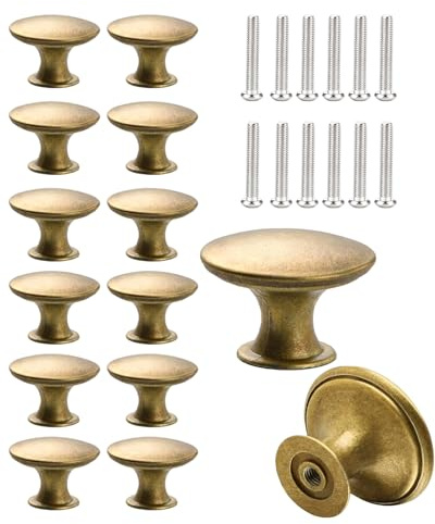 Fokroin Vintage möbelknopp mässing, 12, 30 mm, antika runda handtag, enkelhål runt handtag med matchande skruvar för skåp, lådor, kök, badrum
