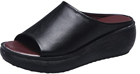 Skor med kilklack för dam skor bak öppen dam damsandaler, retro, enfärgad, vår och nytt mönster, enkla -on-sandaler med kilklack, bekväma mjuka sulor, mors dag