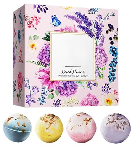 Bombe da Bagno per Donna 4 Pezzi con Fiori Essiccati per il Bagno
