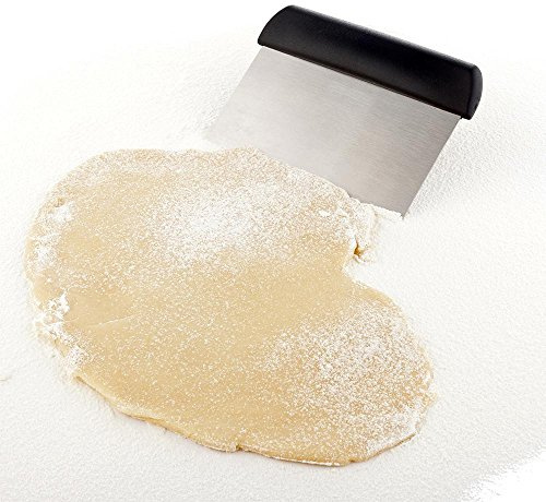 Restaurantware Met Lux 4.5 Inch x 6.3 Inch Dough Scraper 1 Dishwasher-Safe Bench Scraper - Plastic Handle Corrosion-Resistant Black Stainless Steel Pastry Scraper For Slicing Cutting Chopping