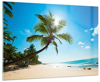 Vidrios decorativos 100x70cm Cuadro Sobre Vidrio Moderno playa palmera mar Grande Dormitorio Cocina Cuadros Pared Impresiones Decoracion Salon Impresión en Cristal Wall Art Prints GAA100x70-3570