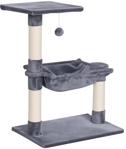PawHut Cat Scratch Post with Bed Cat Tree for Indoor Cats Sisal Scratching Posts Hammock Kitty Activity Centre Grey