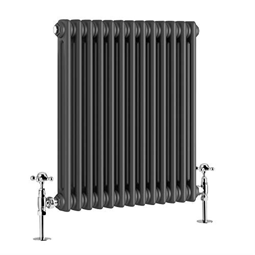 Warmehaus - Traditional Cast Iron Style Anthracite Double Column Horizontal Radiator 600 x 605mm - Perfect for Bathrooms, Kitchen, Living Room