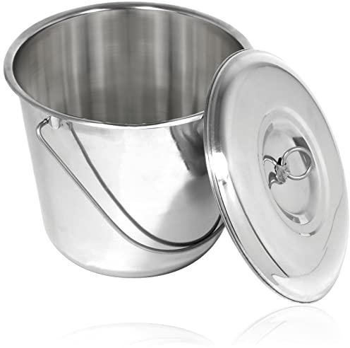 SPARES2GO 12 Litre Stainless Steel Metal Bucket Handled Pail with Lid for Bar Cellar Catering Food Kitchen (Silver)